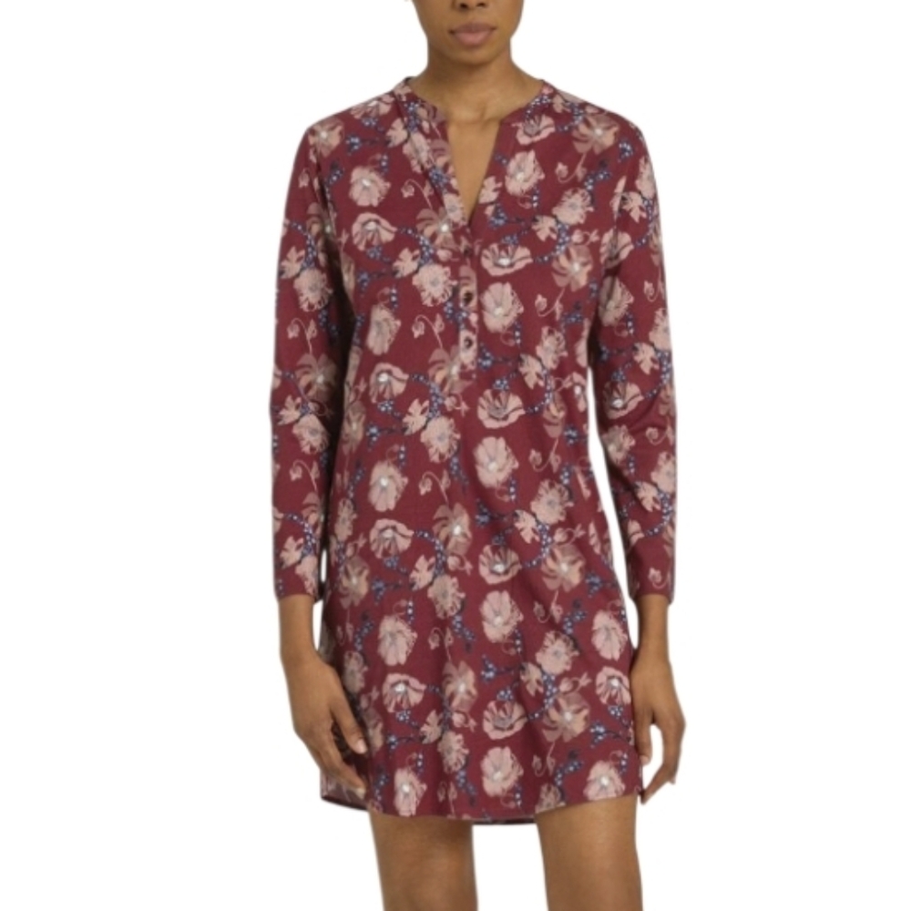 Hanro L Pajamas Burgundy Floral Nightgown Dress Soft Boho Luxe Tunic